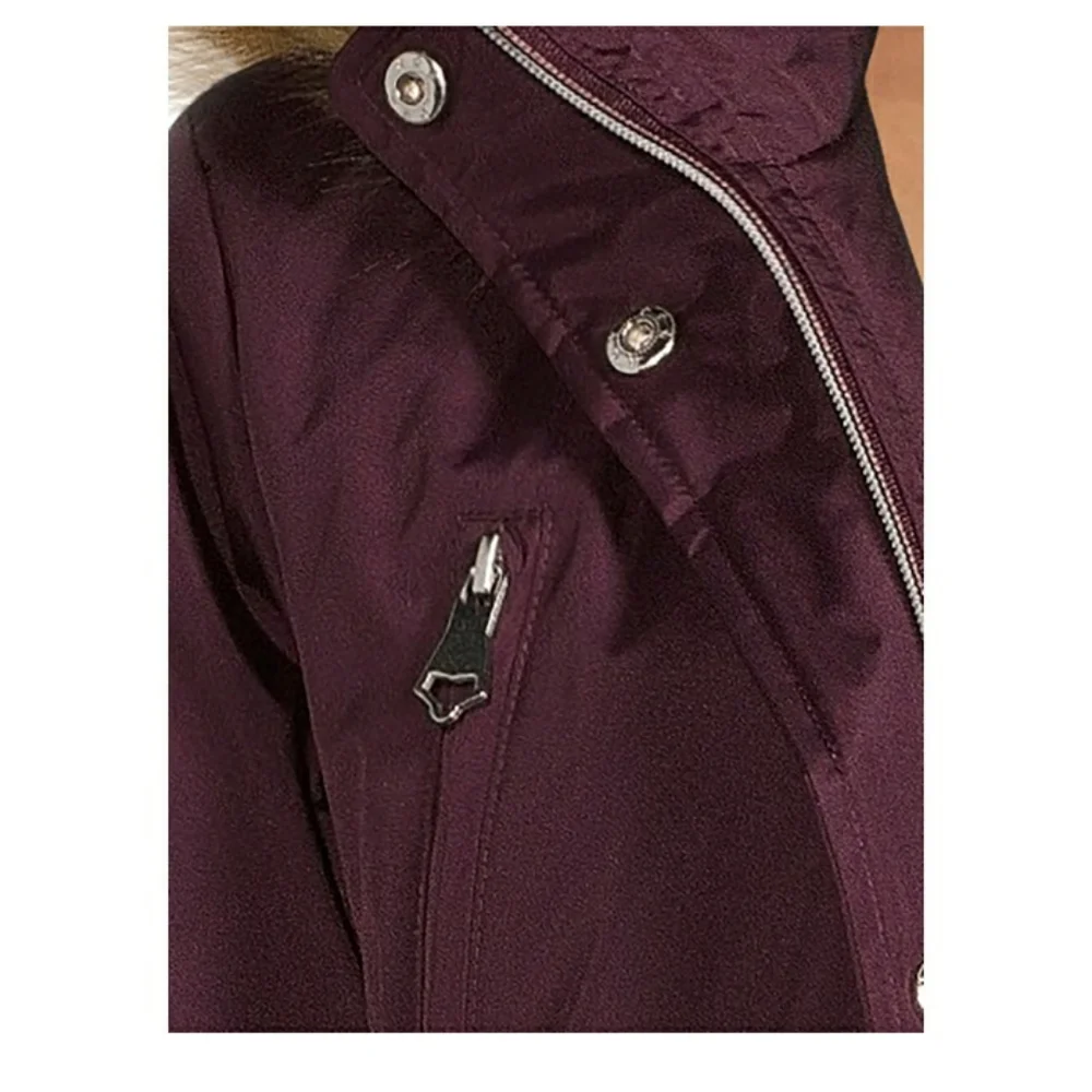 New Faux Fur Trimmed Hood Heavy Coated Anorak Coat.